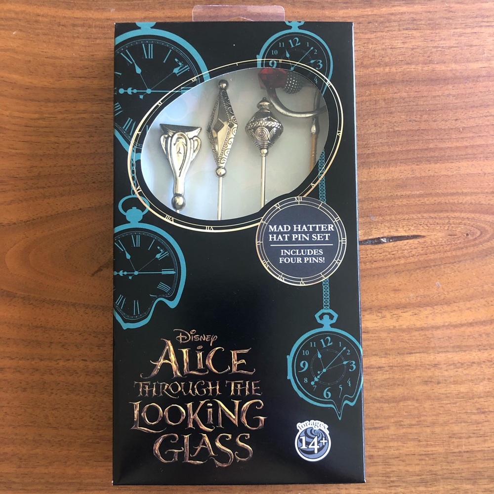 New in box Disney’s Mad Hatter Hat Pin Set -4 gold